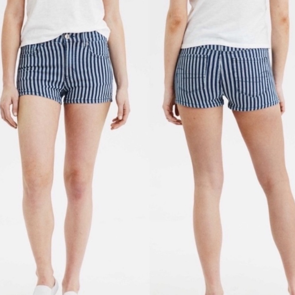 American Eagle Outfitters Hi-Rise Shortie Striped Jean Shorts - Picture 9 of 9